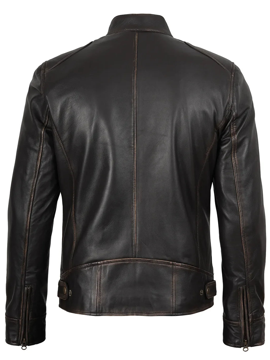 Dodge Men's Rub-Off Dark Brown Cafe Racer Style Leather Jacket