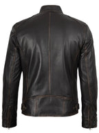 Dodge Men's Rub-Off Dark Brown Cafe Racer Style Leather Jacket
