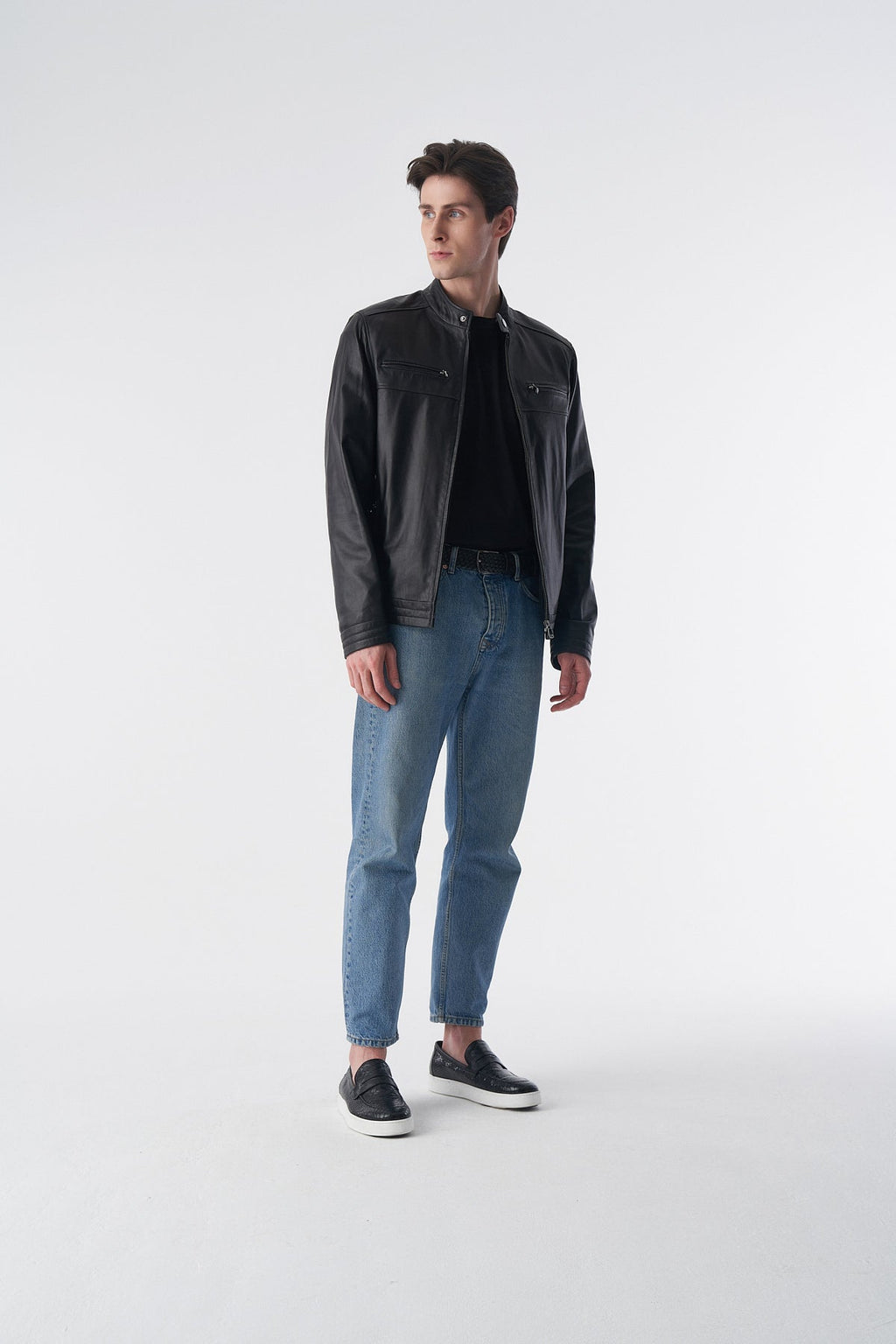 Cruiser Style Genuine Leather Jacket, Black