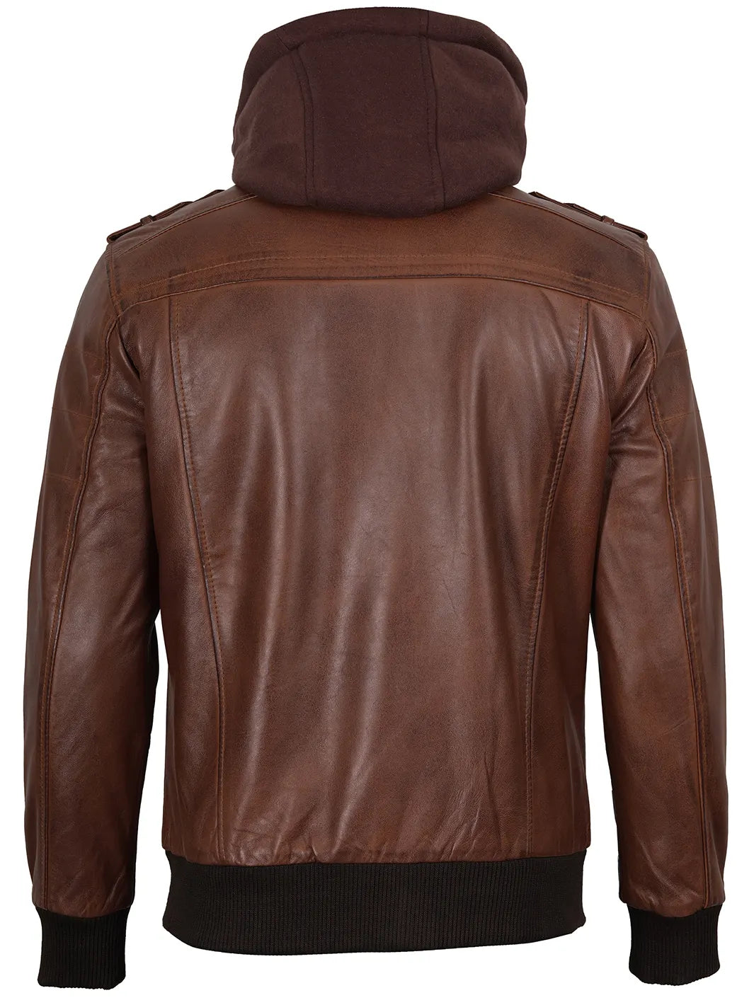 Edinburgh Mens Brown Bomber Leather Jacket With Removable Hood