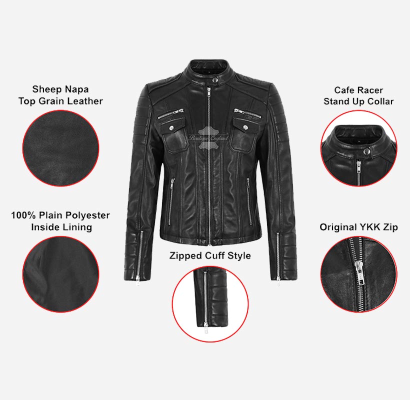 ELORA Ladies Leather Biker Jacket Slim Fit Leather Jacket