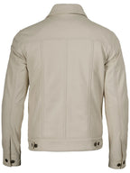 Fernando Men's Off White Leather Trucker Jacket