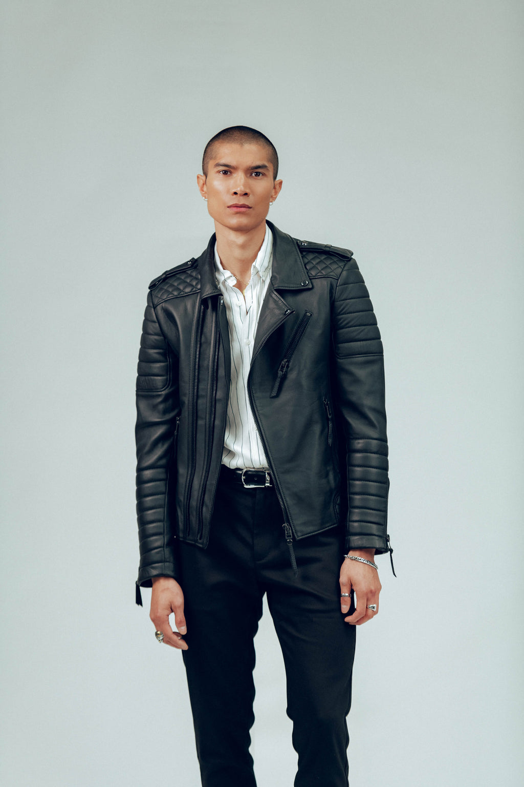 Kay Michaels 2.0 Gun Metal Hardware Leather Jacket (Man)