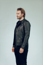 Kay Michaels 2.0 Biker Leather Jacket Gun Metal Hardware Tall (Man)