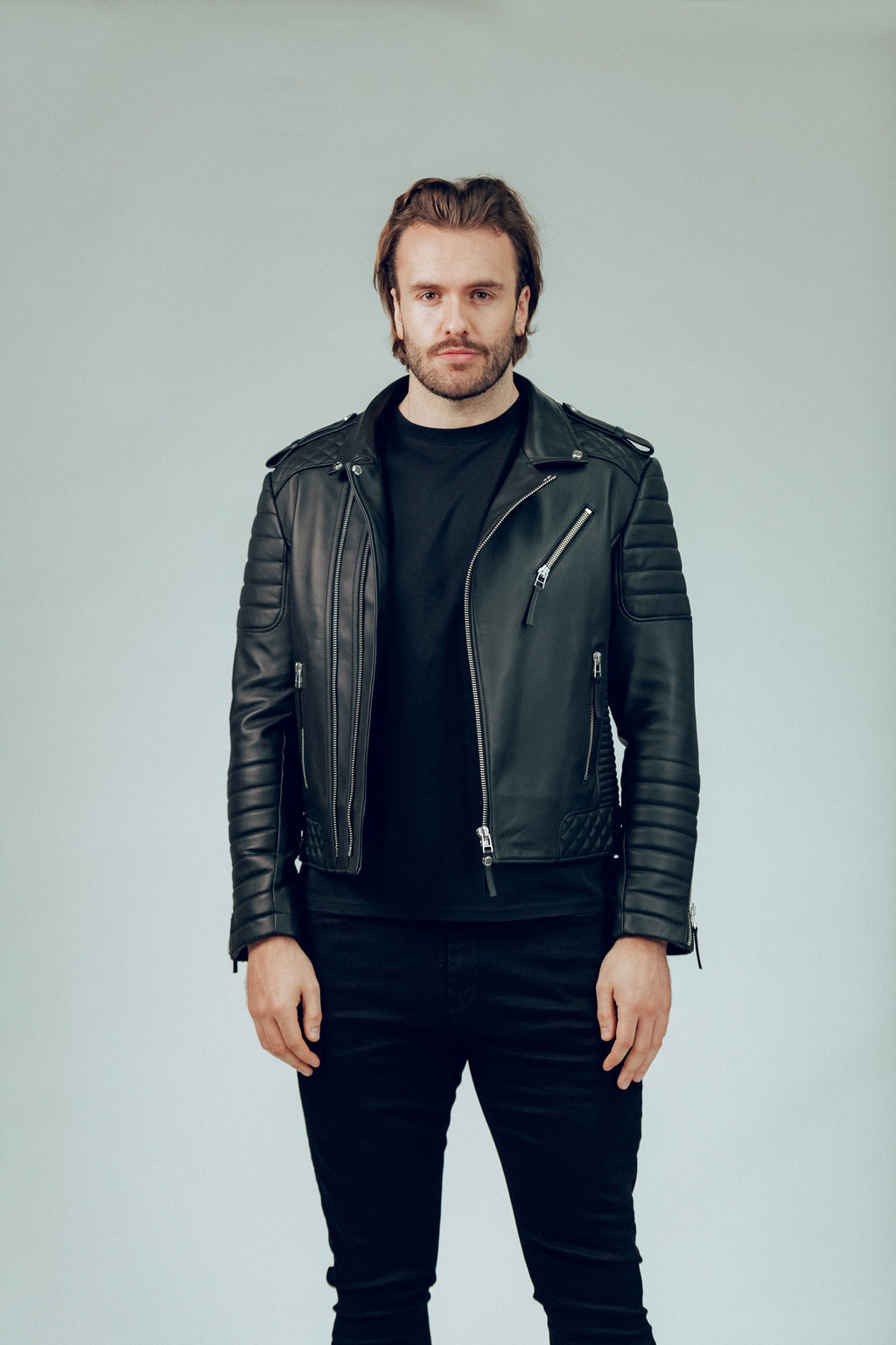 Kay Michaels 2.0 Leather Biker Jacket Platinum Hardware Tall (Man)