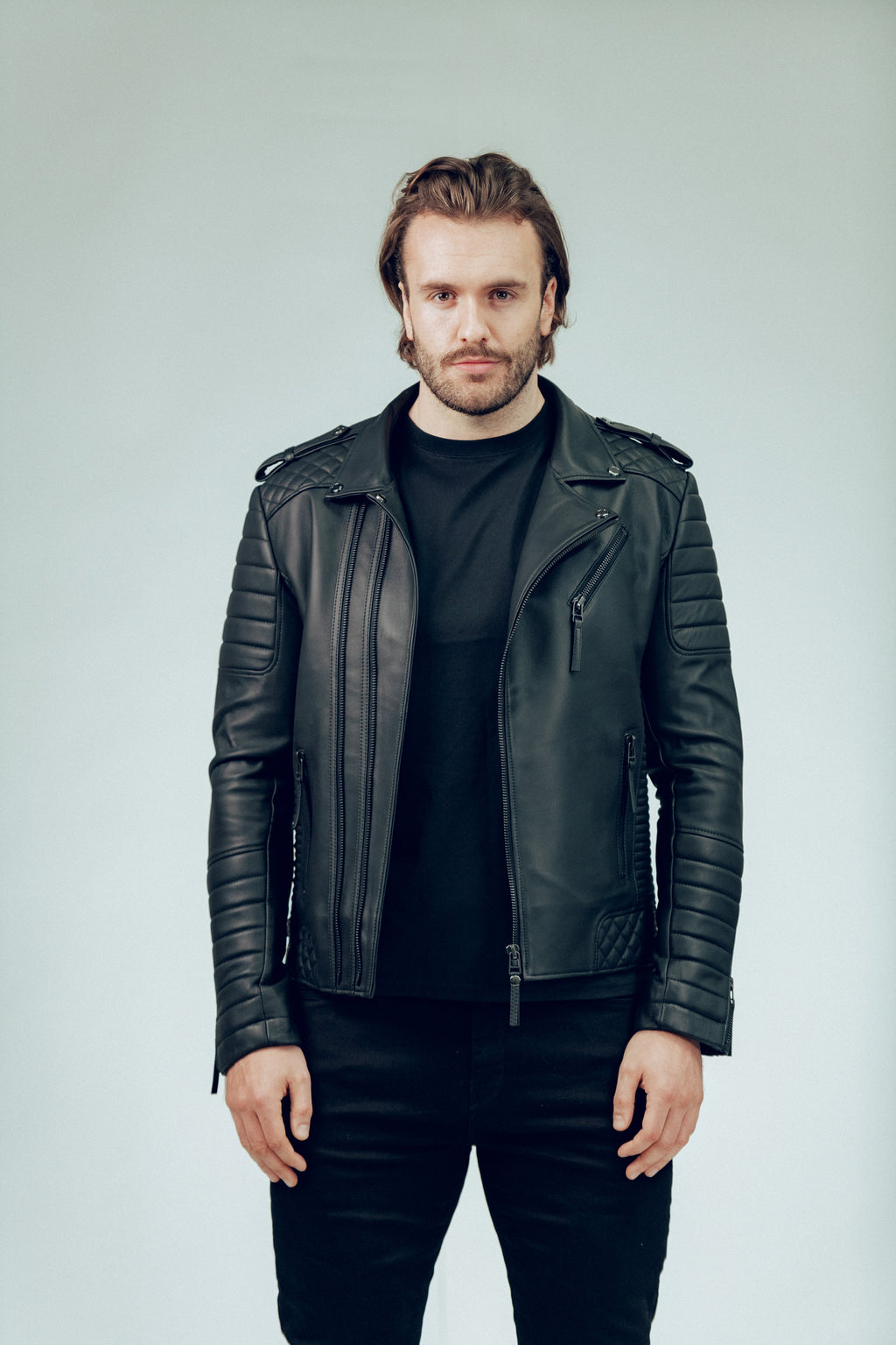 Kay Michaels 2.0 Biker Leather Jacket Gun Metal Hardware Tall (Man)