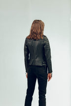 Kay Michaels 2.0 Gun Metal Hardware Tall Leather Jacket (Woman)
