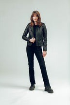 Kay Michaels 2.0 Gun Metal Hardware Tall Leather Jacket (Woman)