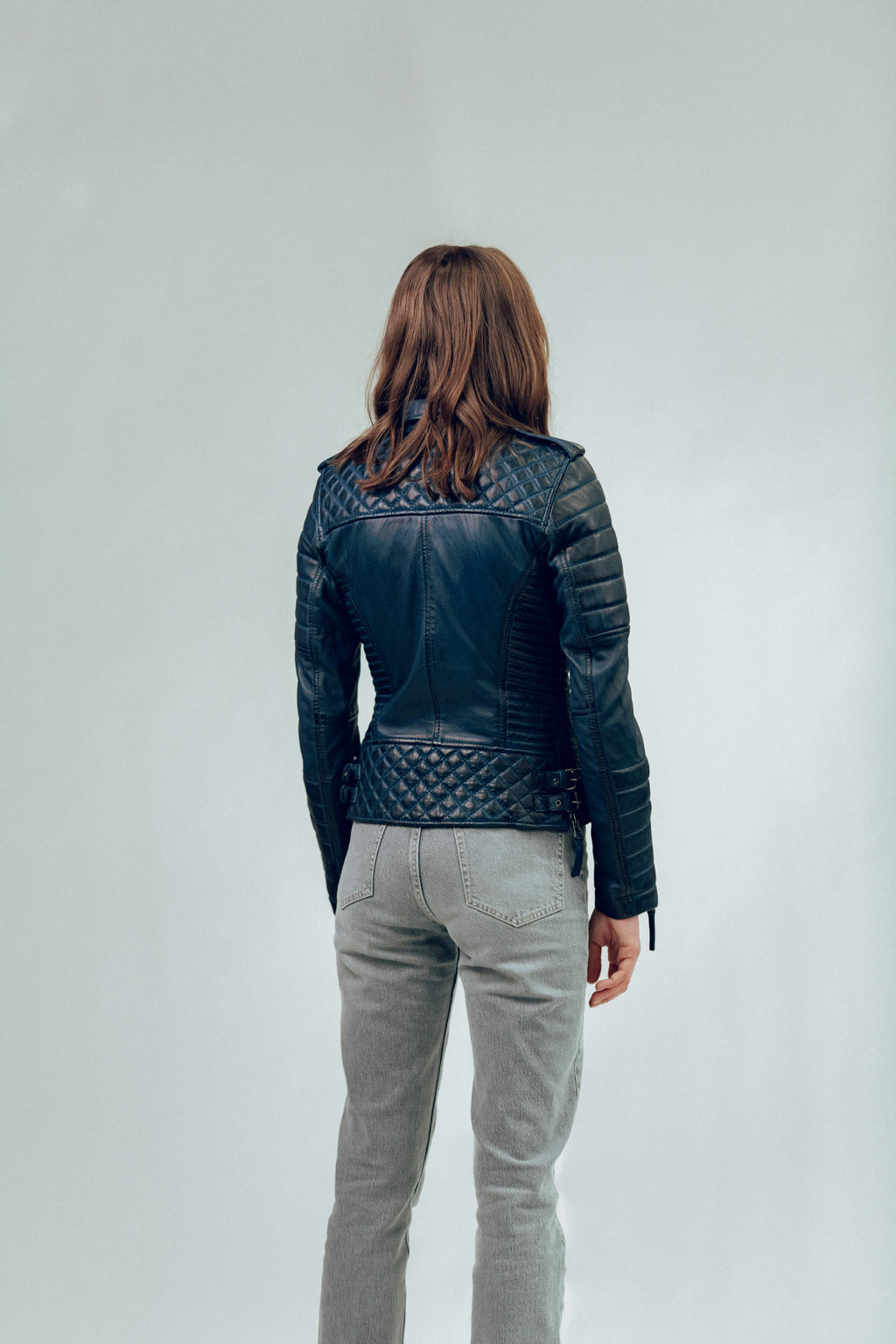 Kay Michaels 2.0: Burnt Blue Leather Biker Jacket (Woman)