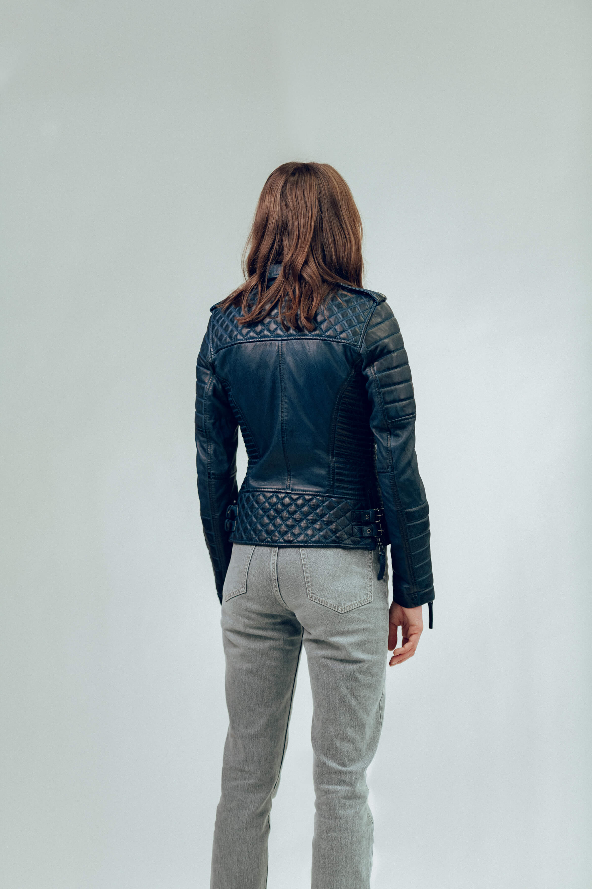 Kay Michaels 2.0: Burnt Blue Leather Biker Jacket (Woman)