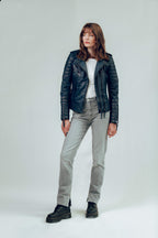 Kay Michaels 2.0: Burnt Blue Leather Biker Jacket (Woman)