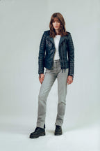 Kay Michaels 2.0: Burnt Blue Leather Biker Jacket (Woman)