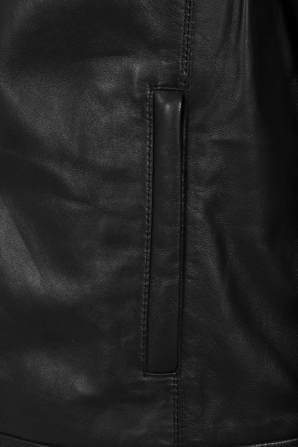 PETER Men's Classic Black Lamb Nappa Leather Jacket - Mandarin Collar
