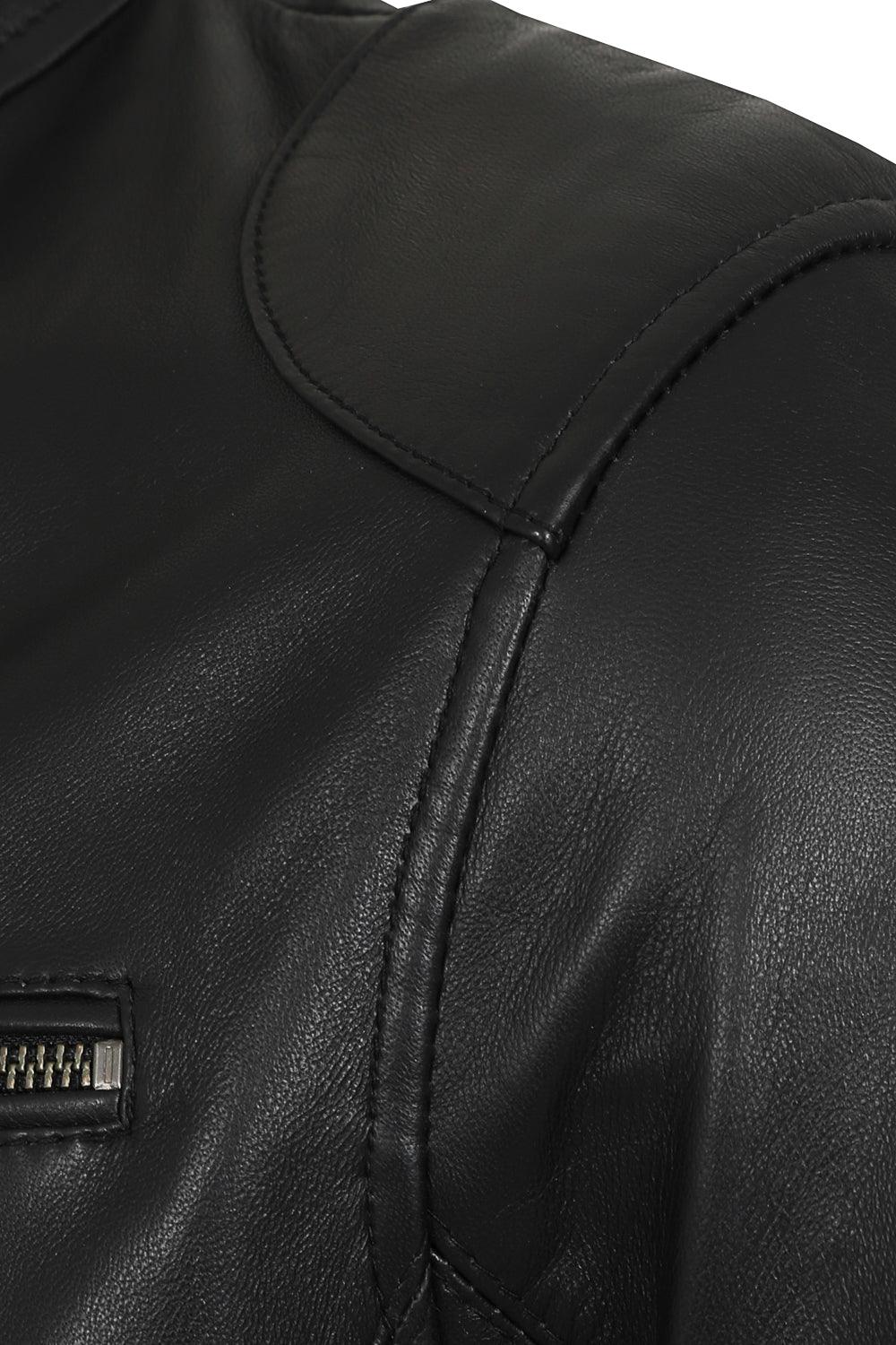 PETER Men's Classic Black Lamb Nappa Leather Jacket - Mandarin Collar