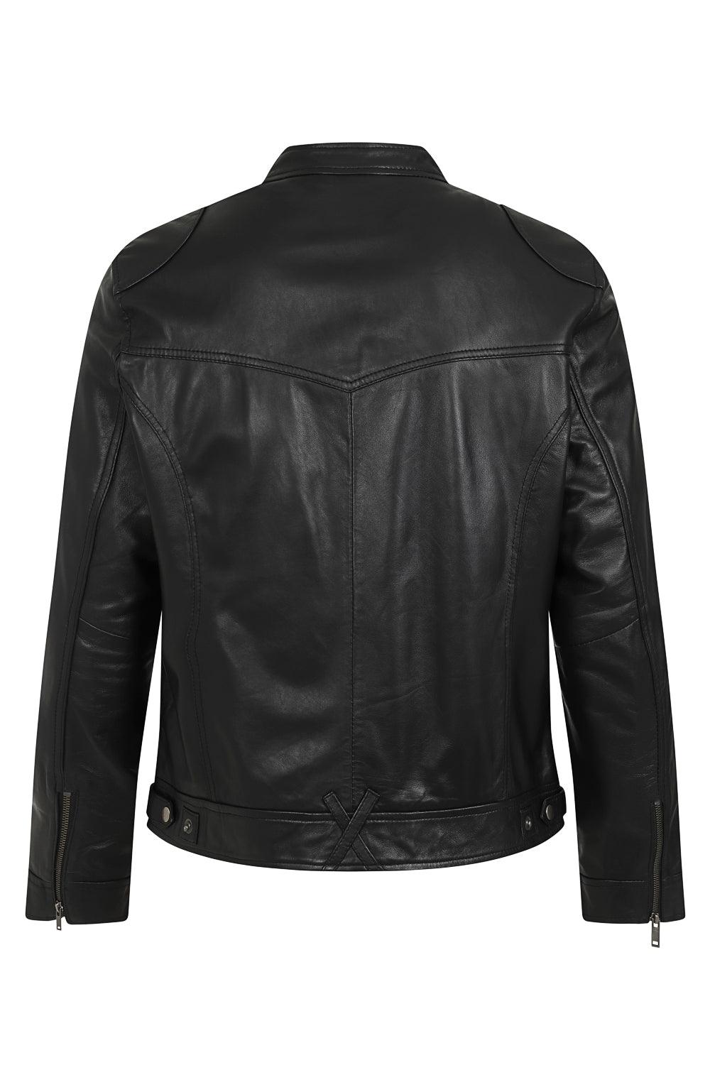 PETER Men's Classic Black Lamb Nappa Leather Jacket - Mandarin Collar