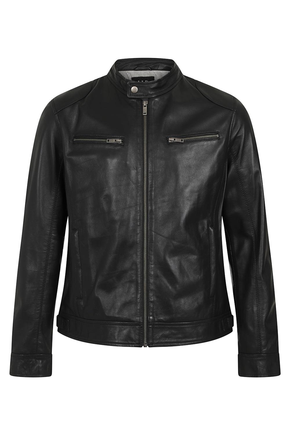 PETER Men's Classic Black Lamb Nappa Leather Jacket - Mandarin Collar