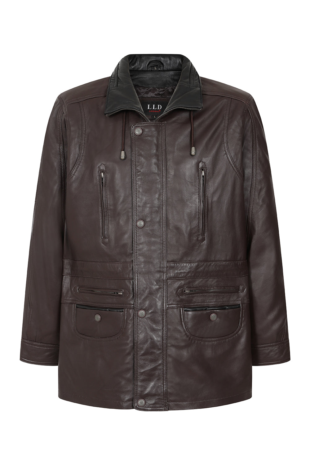 Men's Classic Brown Genuine Leather ¾ Length Coat JERRY