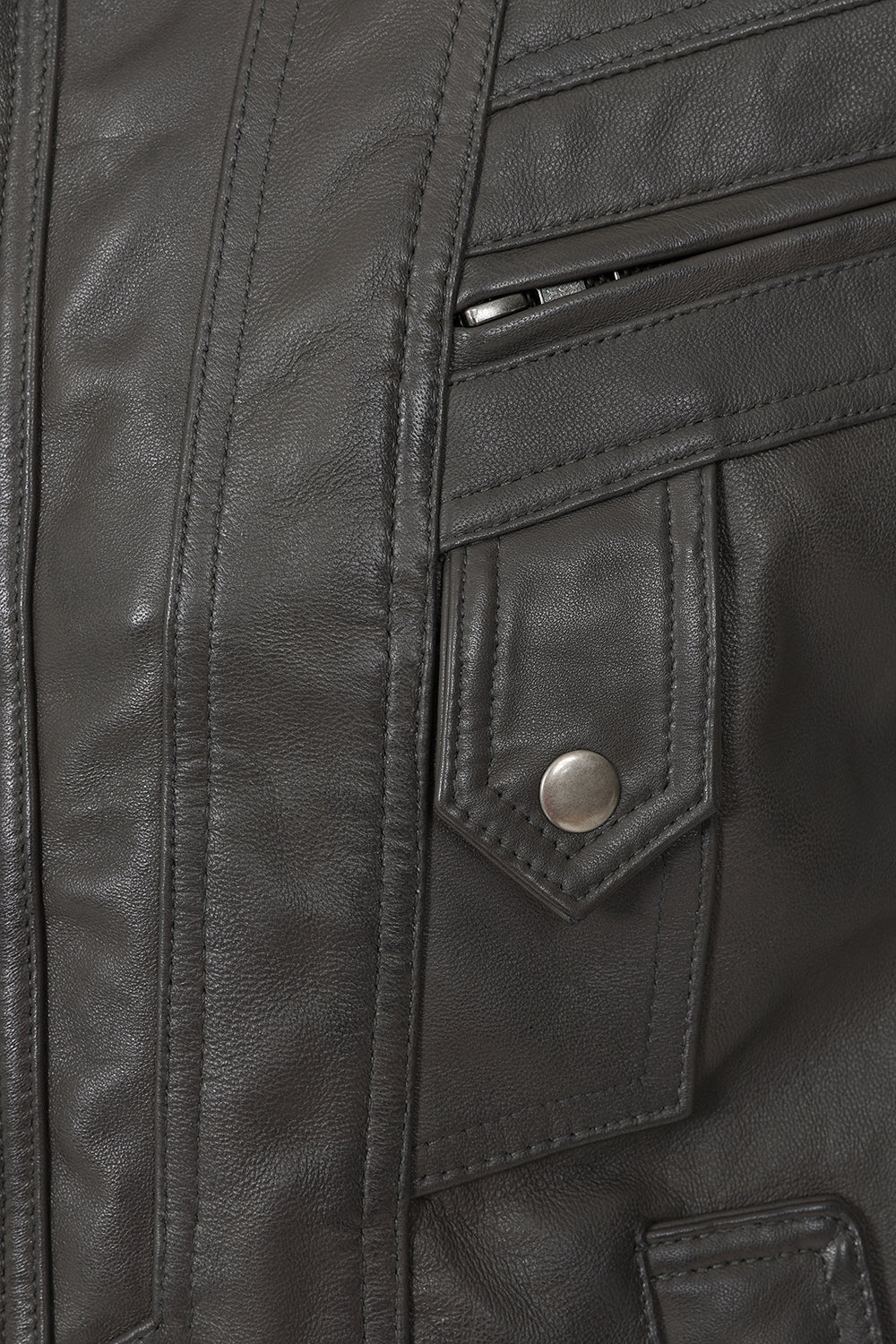 Men's Grey Nappa Leather Blouson Jacket - Paul Classic Fit