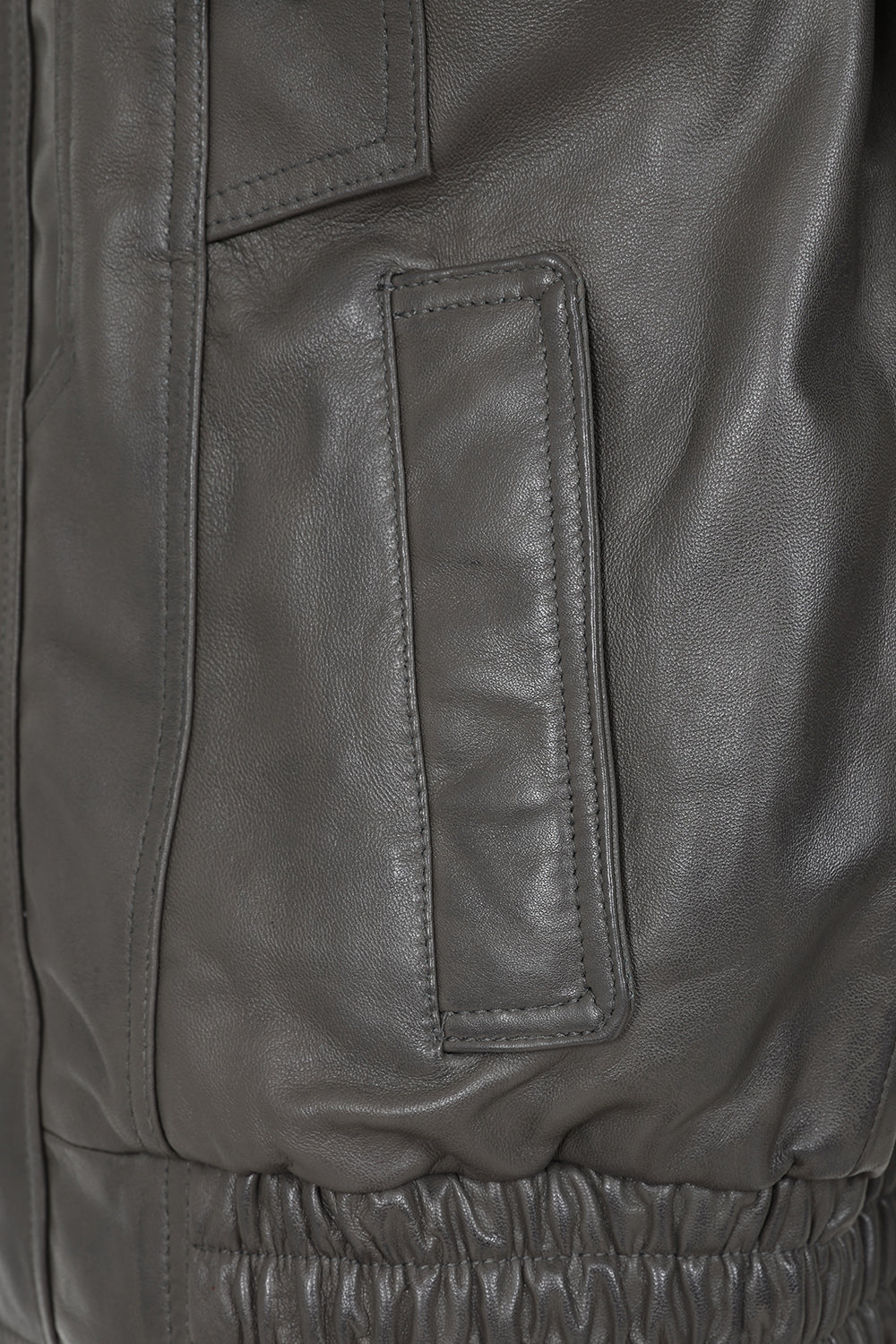 Men's Grey Nappa Leather Blouson Jacket - Paul Classic Fit