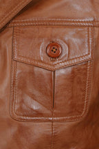 Men's Genuine Tan Leather Button Front Jacket - Classic Style