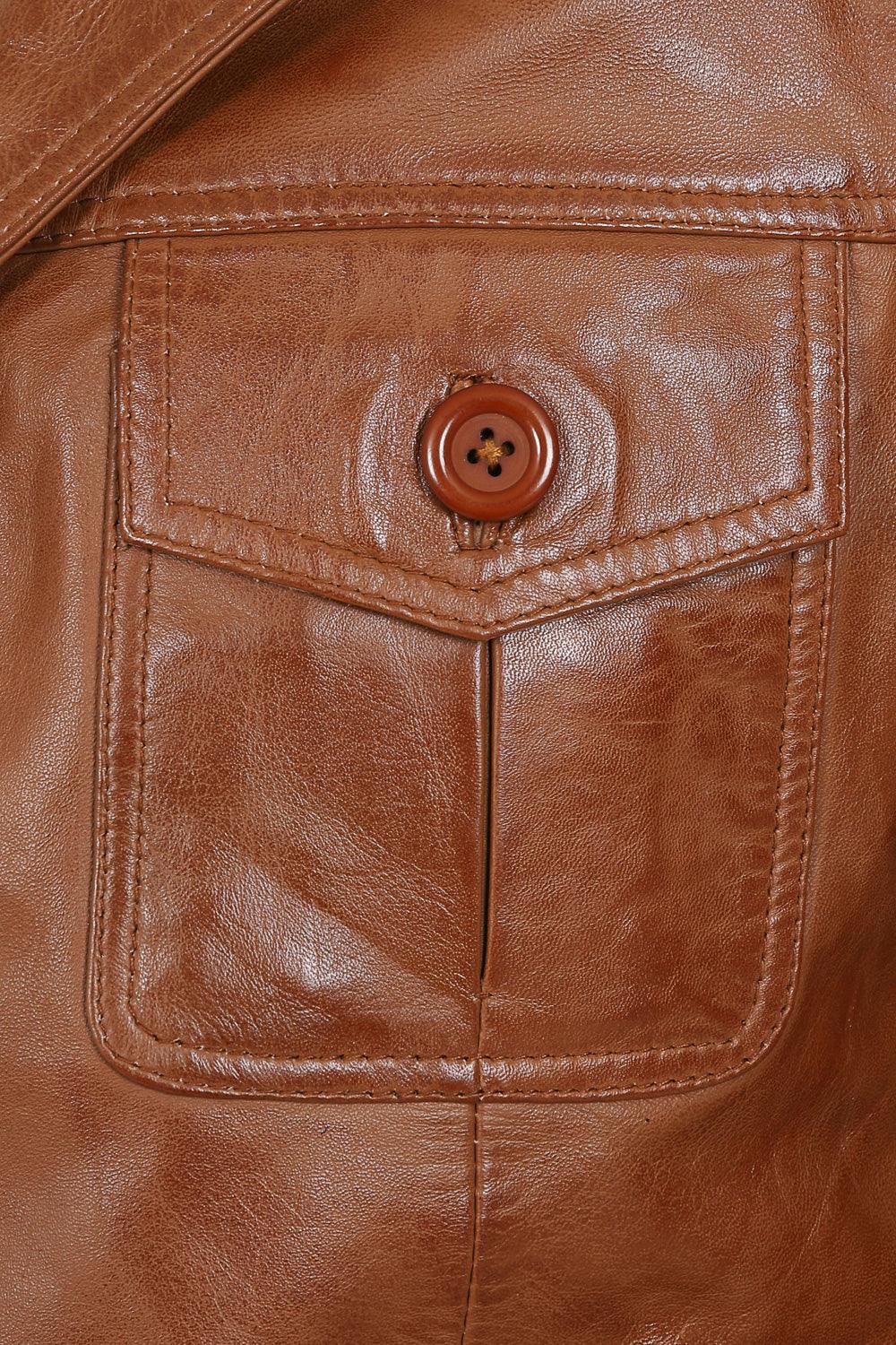Men's Genuine Tan Leather Button Front Jacket - Classic Style