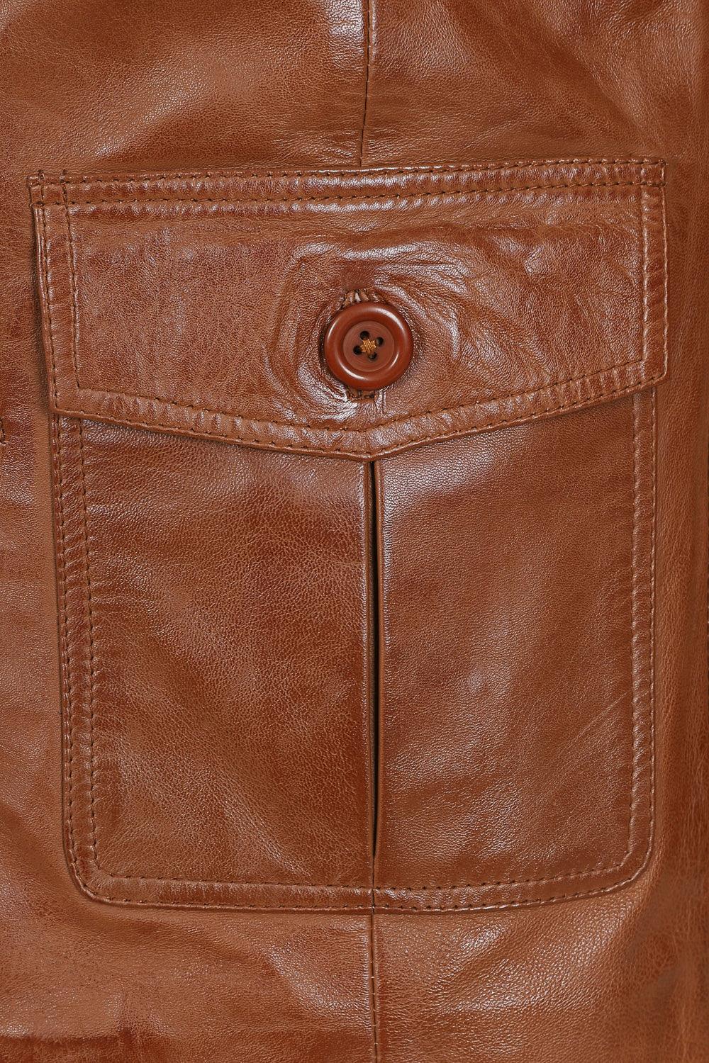 Men's Genuine Tan Leather Button Front Jacket - Classic Style