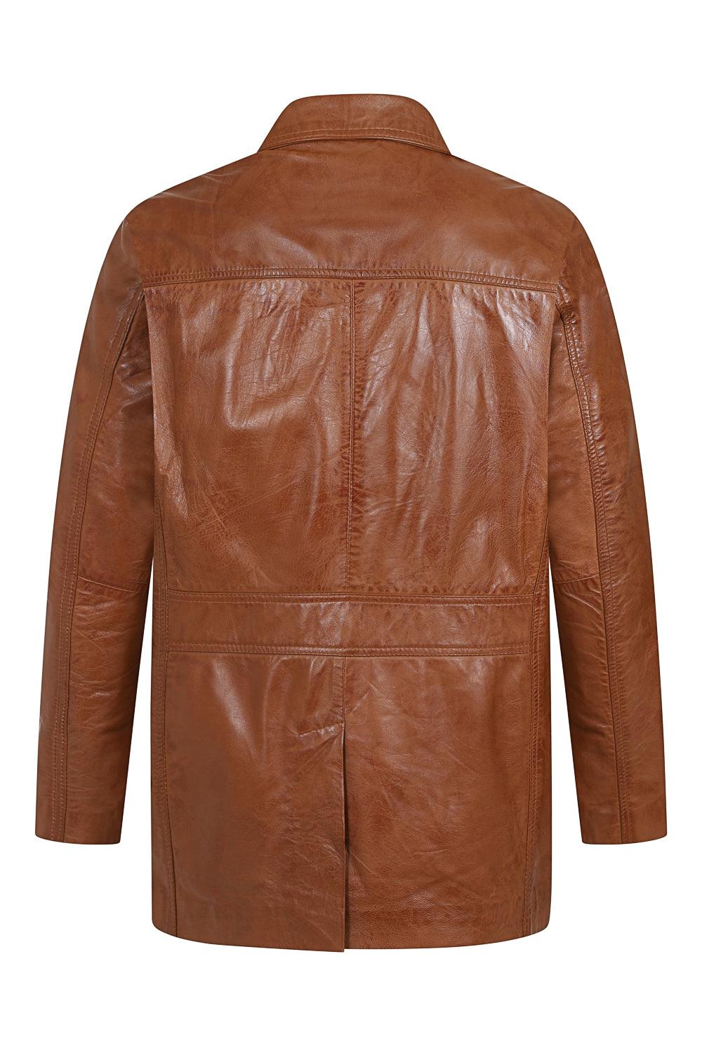 Men's Genuine Tan Leather Button Front Jacket - Classic Style