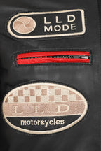 Men's Genuine Leather Racing Jacket Black with Stripes - FRANK