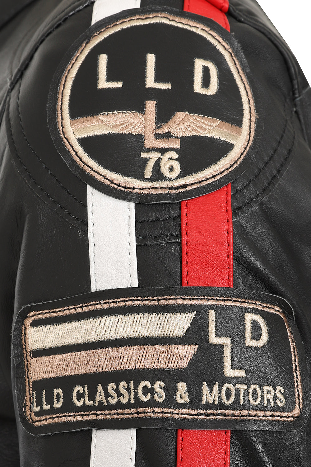 Men's Genuine Leather Racing Jacket Black with Stripes - FRANK