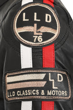 Men's Genuine Leather Racing Jacket Black with Stripes - FRANK