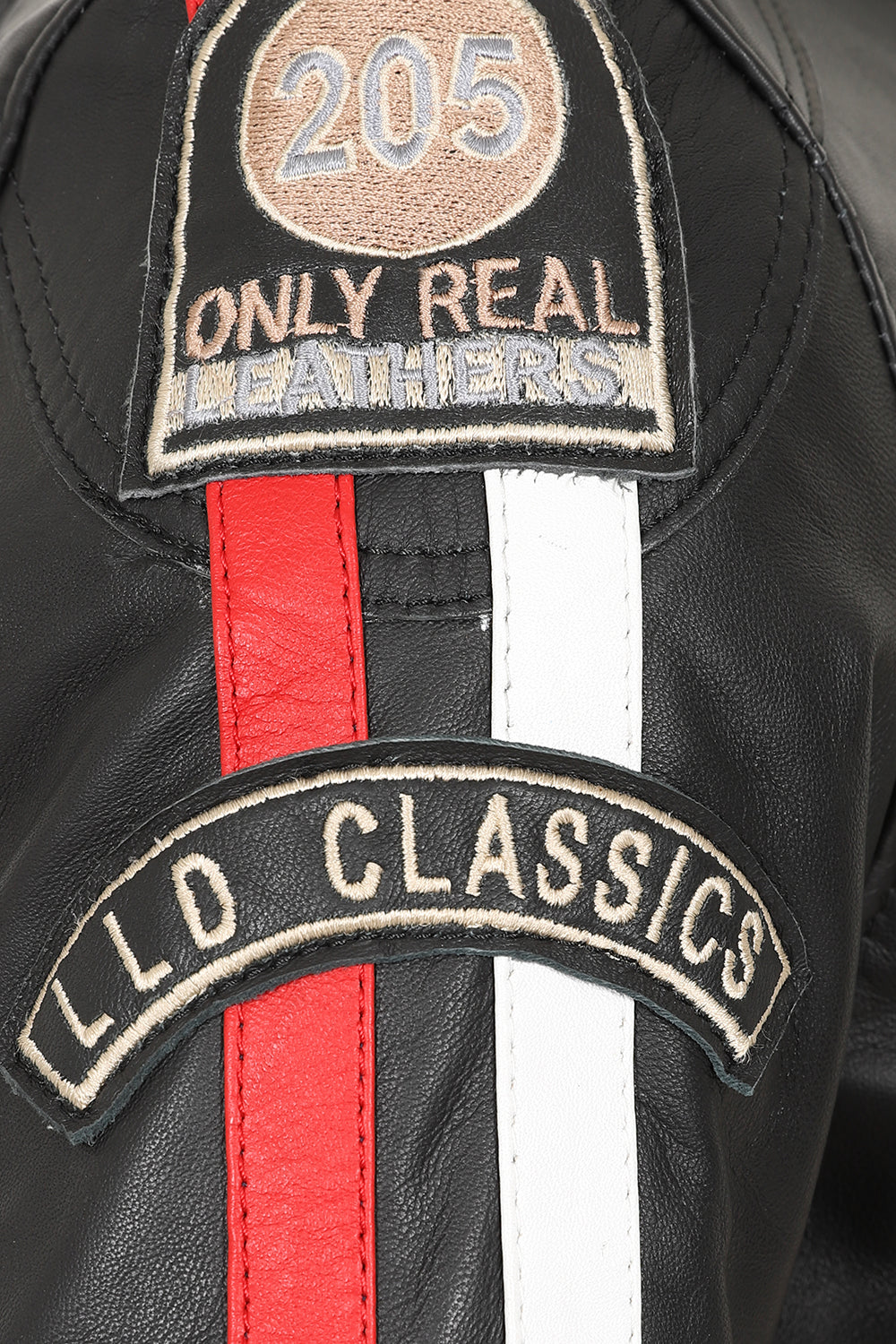 Men's Genuine Leather Racing Jacket Black with Stripes - FRANK