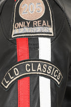 Men's Genuine Leather Racing Jacket Black with Stripes - FRANK