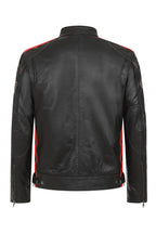 Men's Genuine Leather Racing Jacket Black with Stripes - FRANK