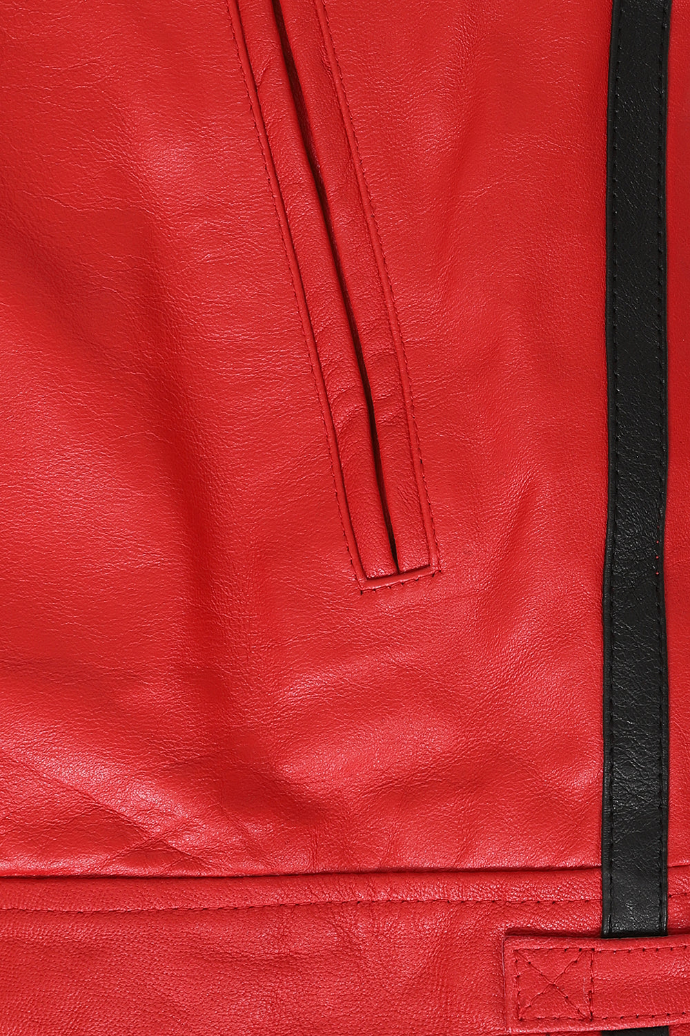 LLD Men's Red Genuine Leather Racing Jacket with Black Stripes