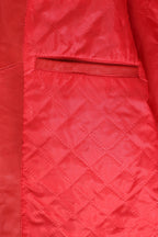 LLD Men's Red Genuine Leather Racing Jacket with Black Stripes