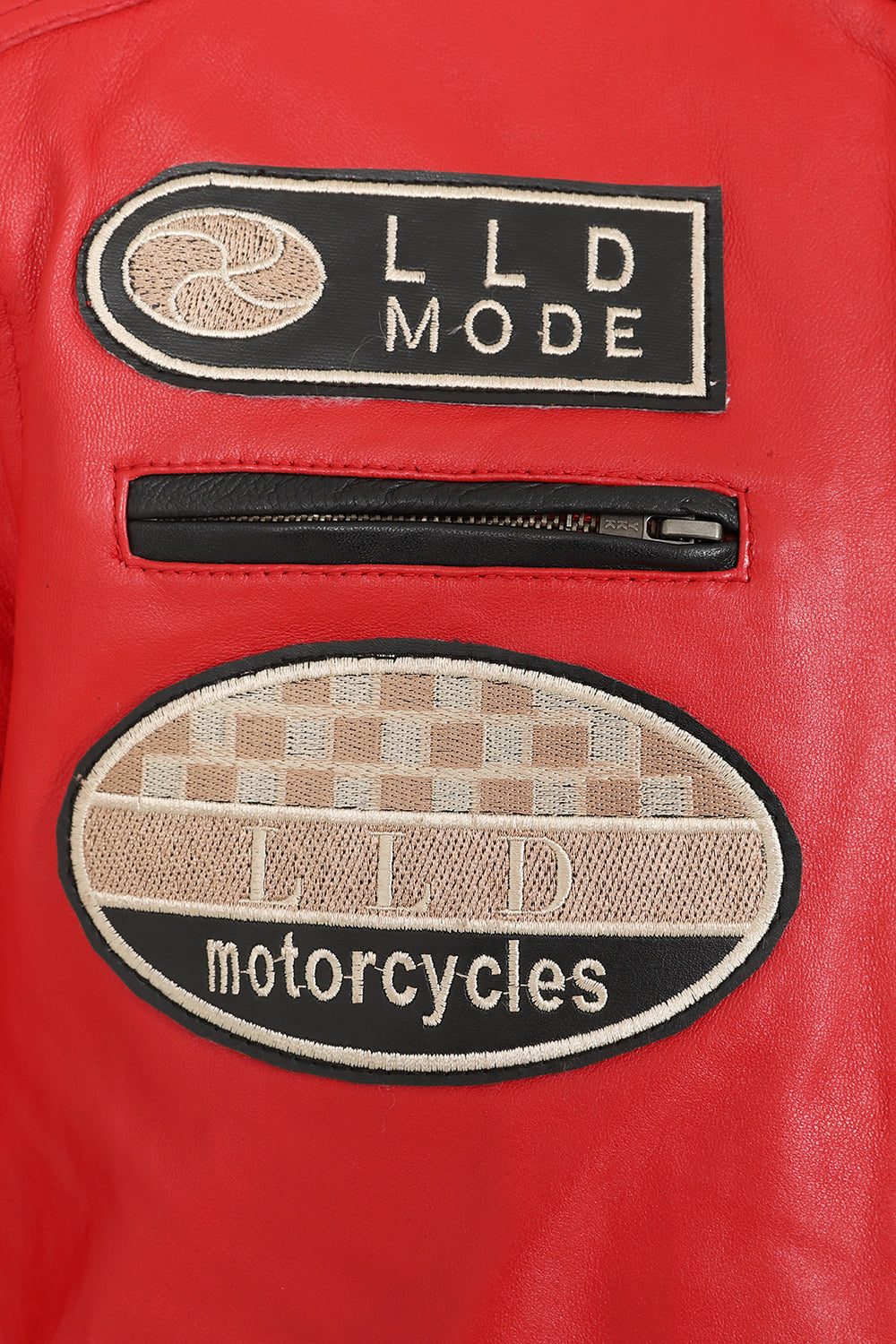 LLD Men's Red Genuine Leather Racing Jacket with Black Stripes