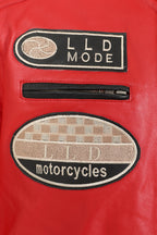 LLD Men's Red Genuine Leather Racing Jacket with Black Stripes