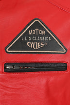 LLD Men's Red Genuine Leather Racing Jacket with Black Stripes