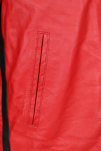 LLD Men's Red Genuine Leather Racing Jacket with Black Stripes