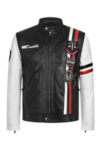 Men's Genuine Leather Black White Biker Jacket JOSEPH - Lamb Nappa