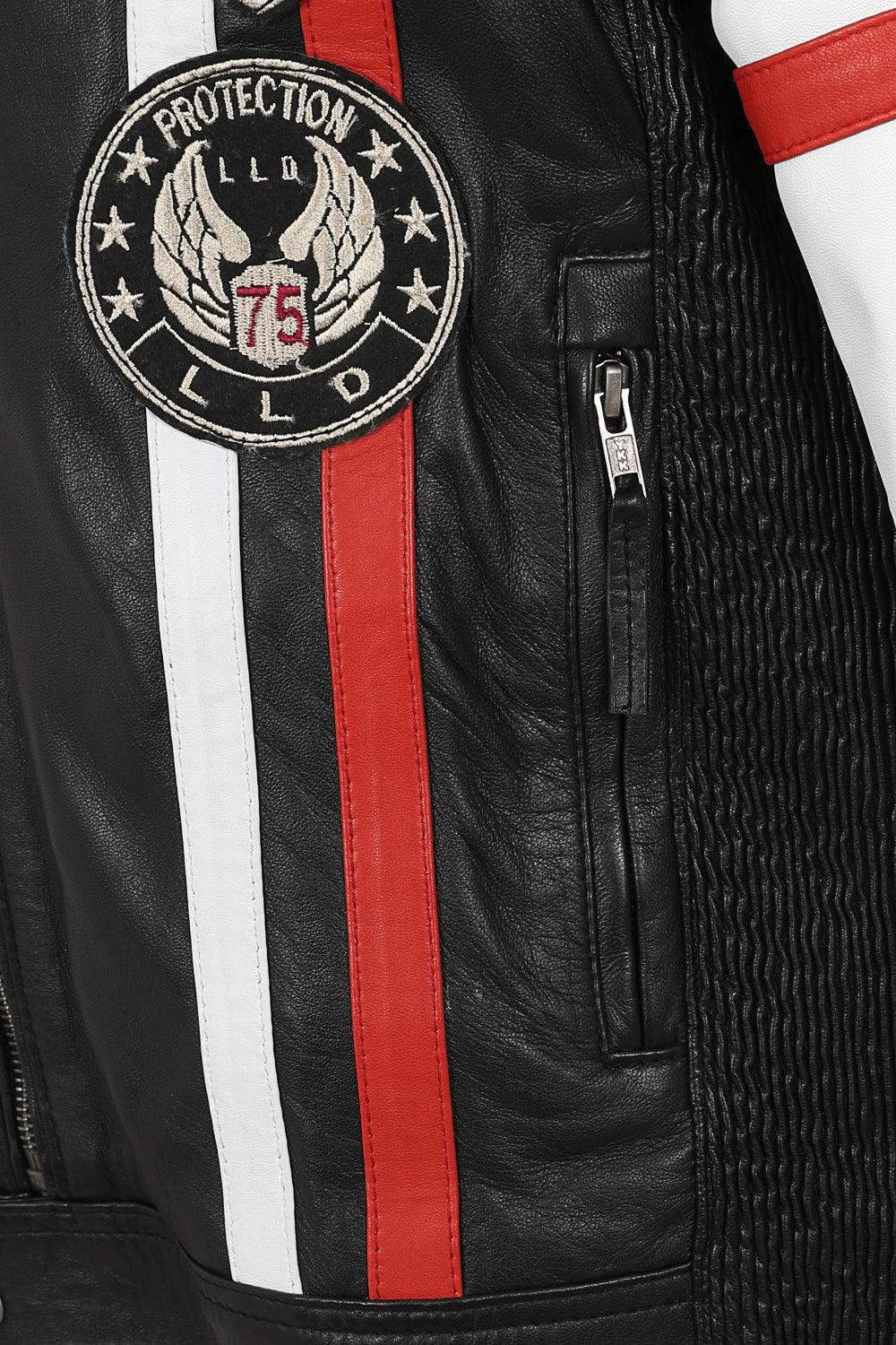 Men's Genuine Leather Black White Biker Jacket JOSEPH - Lamb Nappa