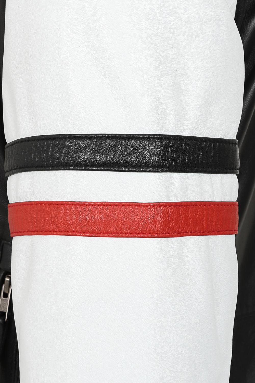 Men's Genuine Leather Black White Biker Jacket JOSEPH - Lamb Nappa