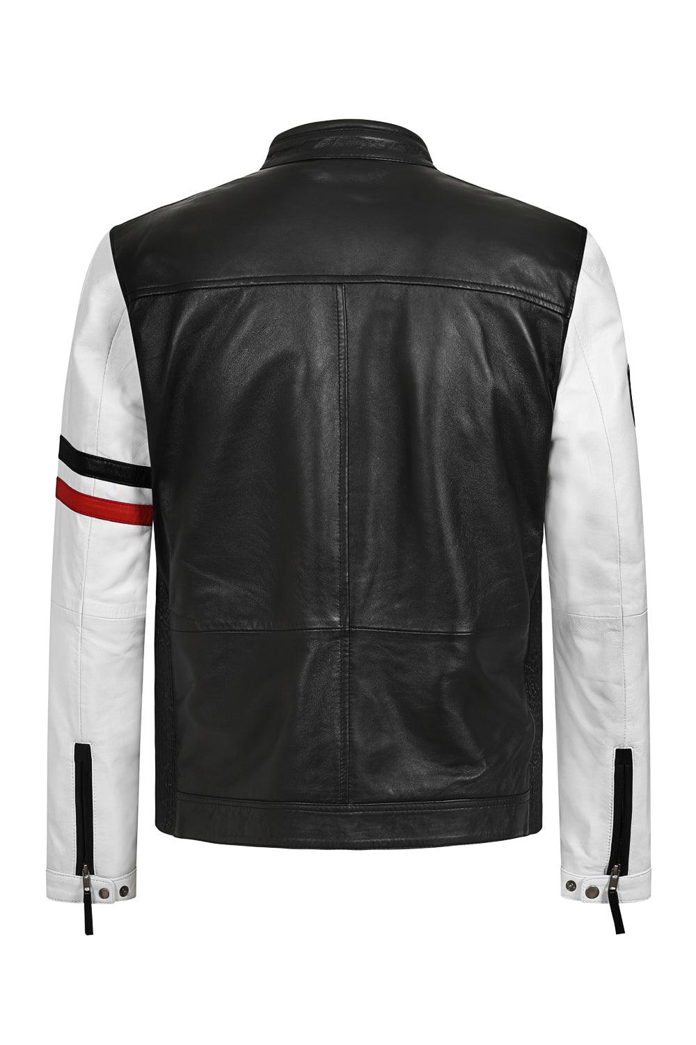 Men's Genuine Leather Black White Biker Jacket JOSEPH - Lamb Nappa