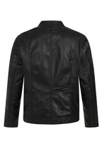 RIO Men's Genuine Nappa Leather Racer Jacket - Black Cream Stripes