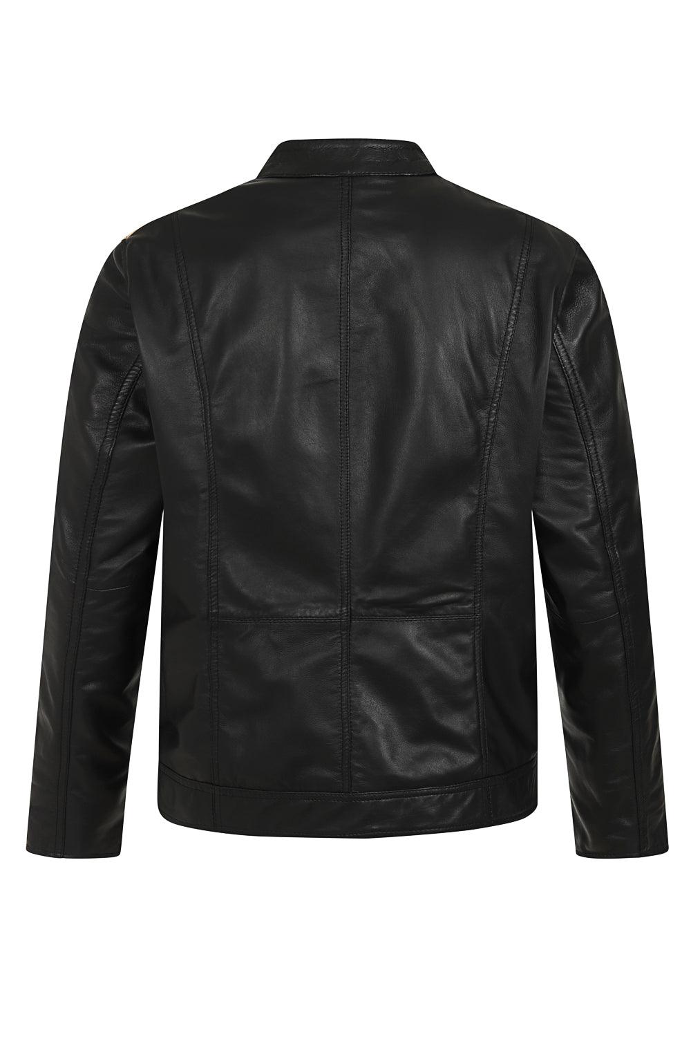RIO Men's Genuine Nappa Leather Racer Jacket - Black Cream Stripes