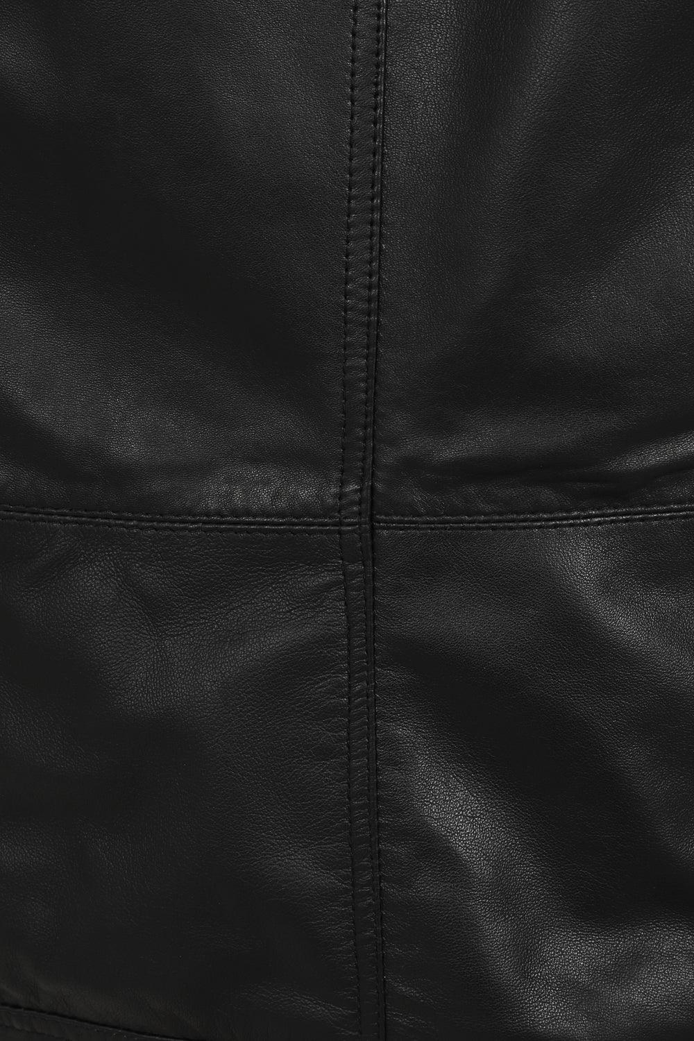 RIO Men's Genuine Nappa Leather Racer Jacket - Black Cream Stripes