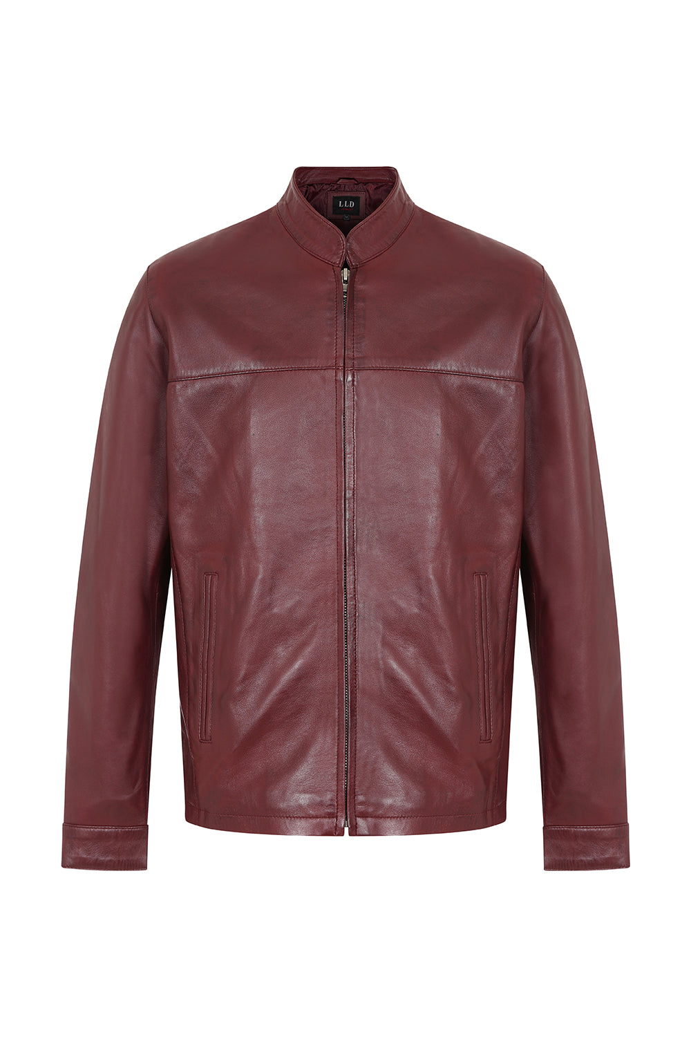 Men's Burgundy Leather Jacket Billy - Nappa Lamb Mandarin Collar