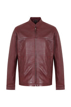 Men's Burgundy Leather Jacket Billy - Nappa Lamb Mandarin Collar