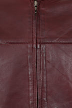 Men's Burgundy Leather Jacket Billy - Nappa Lamb Mandarin Collar