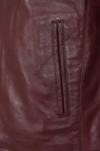 Men's Burgundy Leather Jacket Billy - Nappa Lamb Mandarin Collar